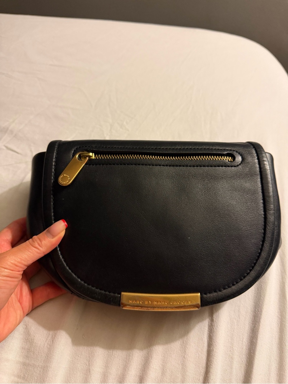 Marc by Marc Jacobs Black Leather Half-Moon Crossbody with Gold Hardware